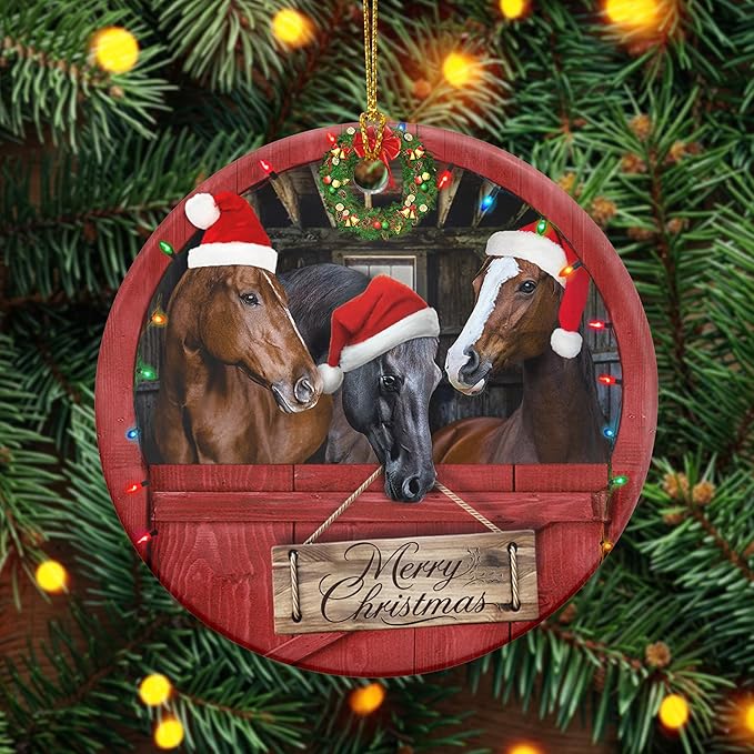 OASSIE Christmas Horse Gifts for Women Men - Ceramic Christmas Ornaments 2025 for Tree Decorations - Horse Xmas Birthday Gifts for Animal Lovers, Farmhouse Decoration, Farm Animal Decor
