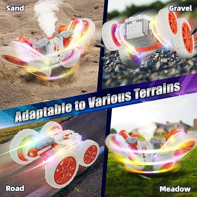 360Rotating 4WD RC Stunt Car with Cool Lights, RC Drift Car for Kids Toys for Boys Girls Age 4-13 (White)