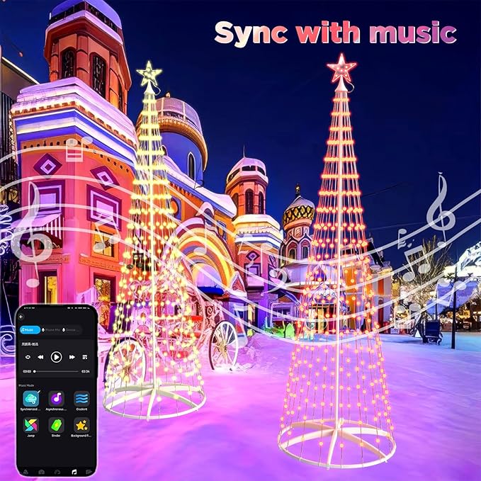 Christmas Tree with Lights, 7.2 FT 352 LED Smart Color Change, Bluetooth App & Remote Control, Timer Music Sync, DIY RGB Outdoor Christmas Tree Show for Christmas Decorations