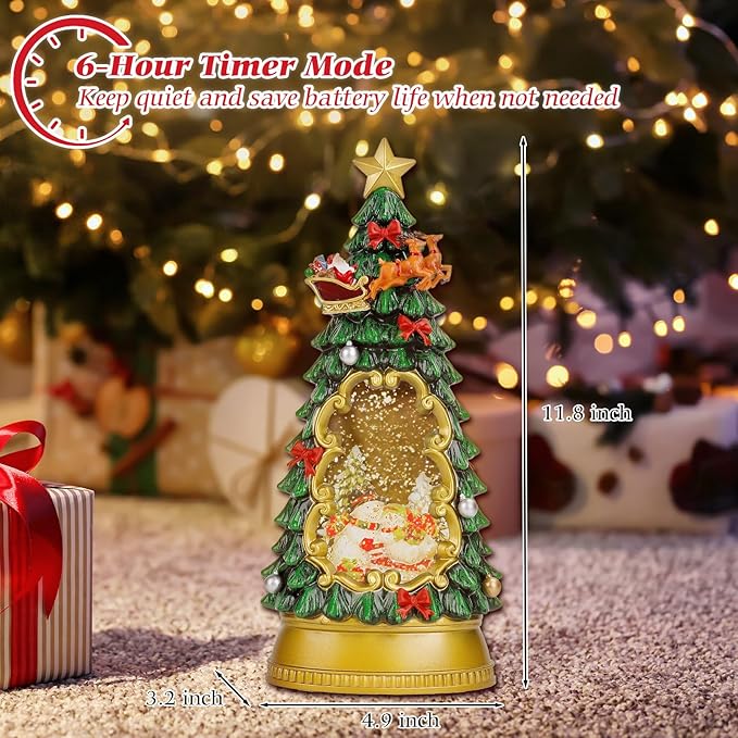 Christmas Snow Globe Lantern,Christmas Decorations Indoor for Home,with 6H Timer Musical Snow Globes,Battery or USB Powered Swirling Glitter Christmas Tree Snow Globes,Gifts,Snowman Skiing