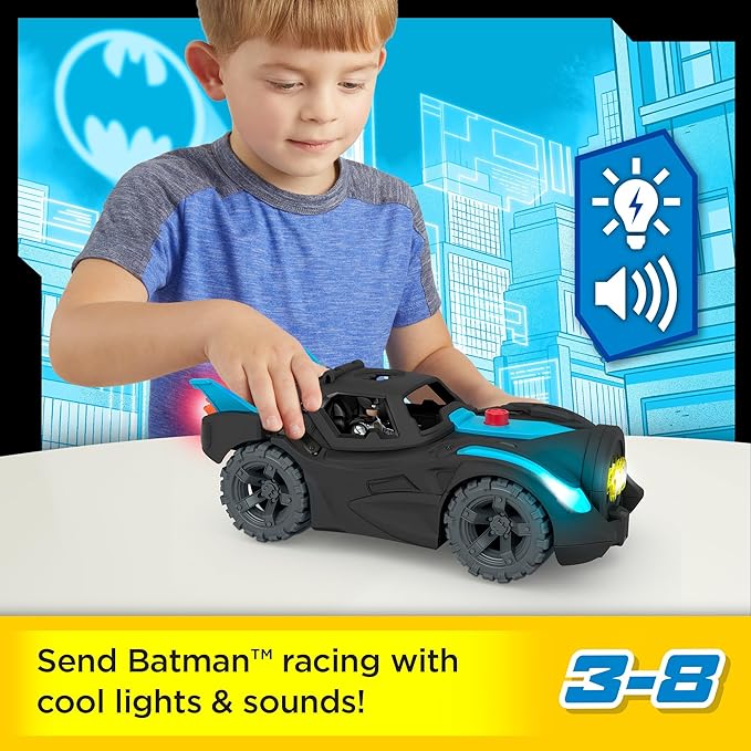 Fisher-Price Imaginext DC Super Friends Batman Toys, Lights & Sounds Batmobile with Batman Figure for Preschool Pretend Play Ages 3-8 Years
