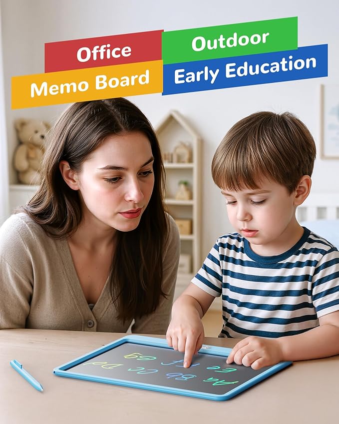 KOKODI LCD Writing Tablet, 12 Inch Colorful Toddler Doodle Board Drawing Tablet, Erasable Reusable Electronic Drawing Pads, Educational and Learning Toy for 3-6 Years Old Boy and Girls(Blue)