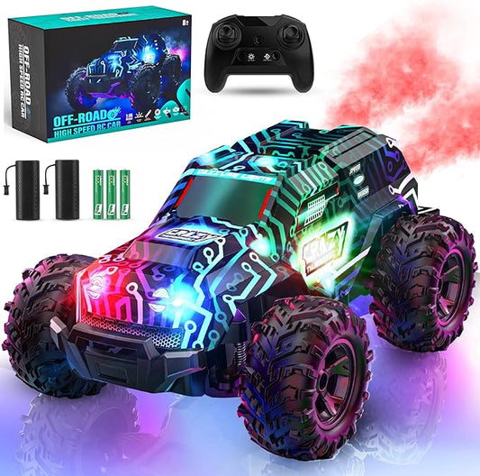 BLUEJAY 2.4GHz High Speed RC Car, Offroad Monster Hobby Racing Car with LED Colorful Bodylight and Rechargeable Battery, Kids Toy Gifts 3-8 Years
