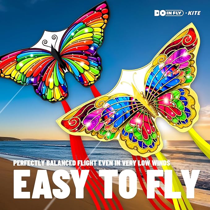 Butterflys for Kids, Beautiful Kite Easy to Fly for Beginners with 328 ft Line & Line Winder, Easy to Fly for Beach Trip and Outdoor Activities (Butterfly Kite Set 2)