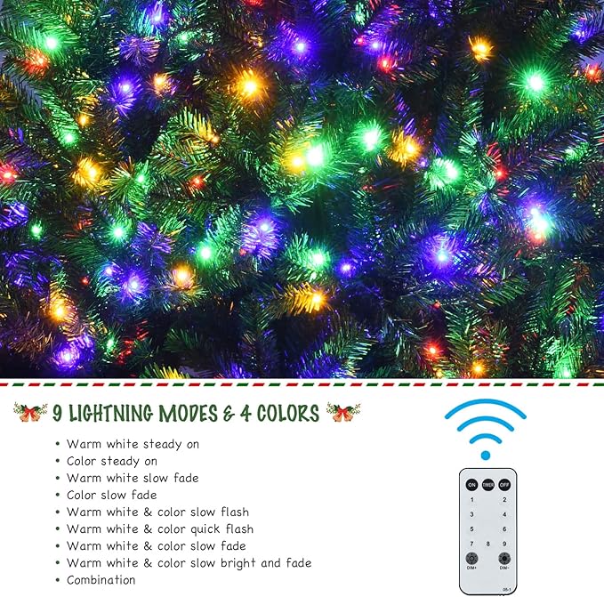 GOFLAME 8ft Artificial Christmas Tree, Pre-lit Xmas Tree 9 Lighting Modes w/ 1605 PVC Branch Tips & 600 Color-Changing LED Lights, Holiday Festival Decoration Tree with Remote Control and Metal Stand