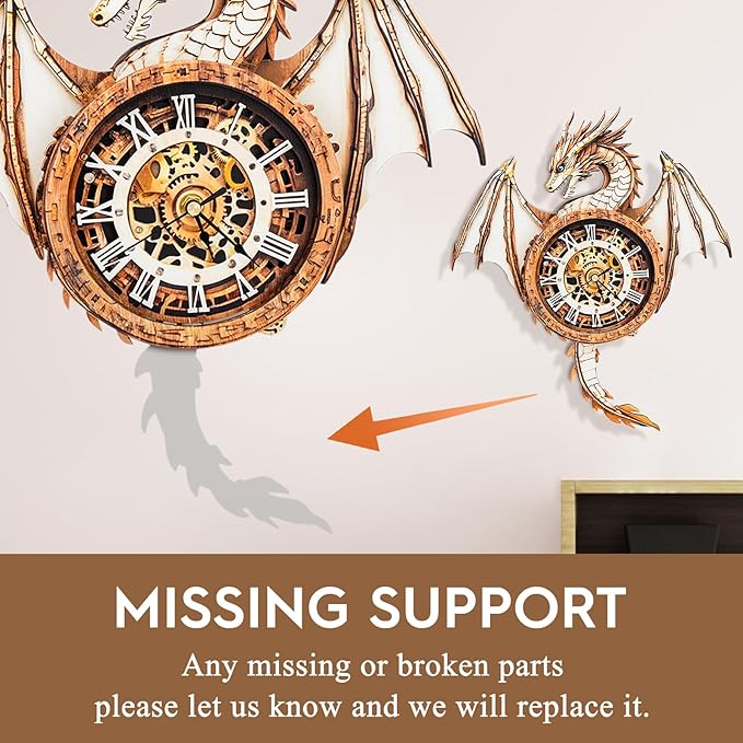 3D Puzzle for Adults Clock-Dragon Design Model Kit-Mechanical DIY Pendulum Clock with Roman Numerals-Desk Office Home Decor Personalized Gift for DIY Lovers