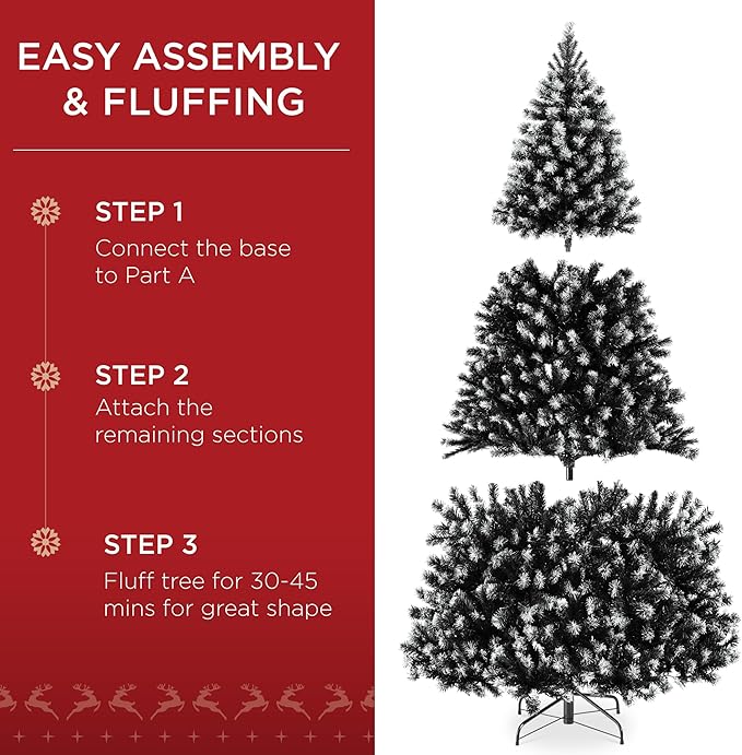 Best Choice Products Artificial Frosted Christmas Tree, 7.5ft Premium Unlit Realistic Spruce Holiday Décor w/Dense Branches, Metal Base - Black Spruce
