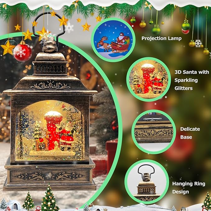 2026 Christmas Snow Globe Santa Claus Mailbox [Exclusive Santa Projection] Water Glittering Music Lantern, Spinning Swirling Water Globe Light, Holiday Decor Gift, 5.24×3.15×8.3 in