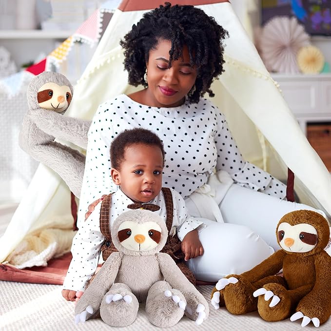 8 Pcs Hanging Sloth Stuffed Animal 18 Inch Three Toed Sloth Plush Toy with Hook and Loop Hands Hanging Sloth Toy for Boy Girl (Dark Brown, Gray)