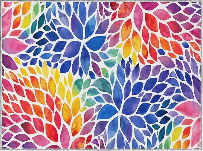 Abstract Colorful 8x10 Area Rug Modern Rainbow Dahlia Floral Rugs Multicolor Kids Area Rugs, Non-Slip Machine Washable Floor Carpet for Bedroom Living Room Playroom Classroom Dorm Office 8' x 10'