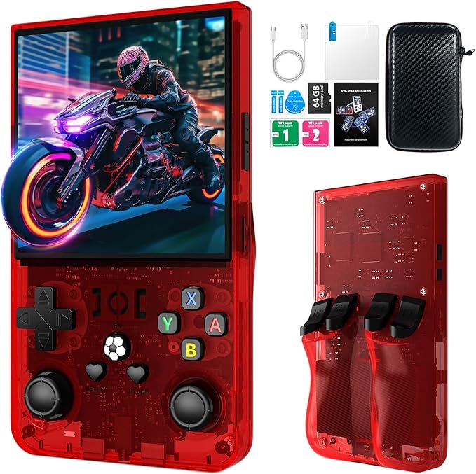 2025 New R36MAX Retro Handheld Game Console, 4.0 Inch IPS Screen Retro Gaming Console, 18000+ Classic Games, Linux System, 4000mAh Battery Portable Pocket Mini Arcade, Built-in 64G, Red
