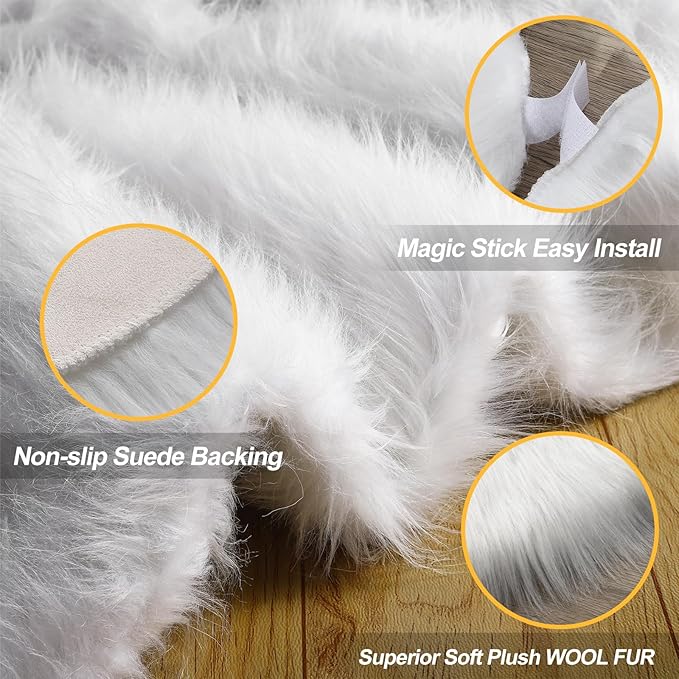 iMucci Christmas Tree Skirt 2025 Update 36 inch Wool Fur White Tree Skirt Small Snowy White Plush Velvet Tree Skirt Party Christmas Tree Decoration