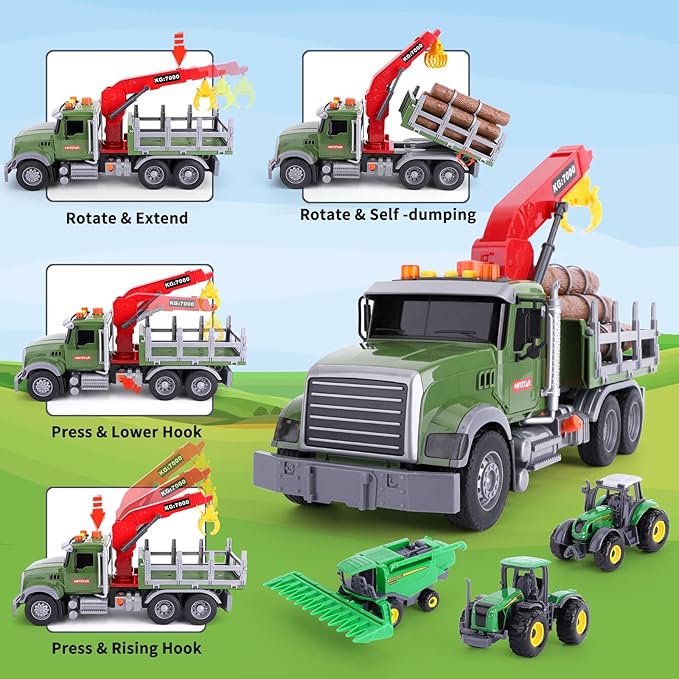 Tow Truck Toy Set for Kids Ages 4 to 8 Includes Farm Truck 3 Random Metal Trucks with Hook Perfect Toddler Toys for Boys and Girls 3 Years and Up Kids Toys Fun Playtime Vehicle Collection