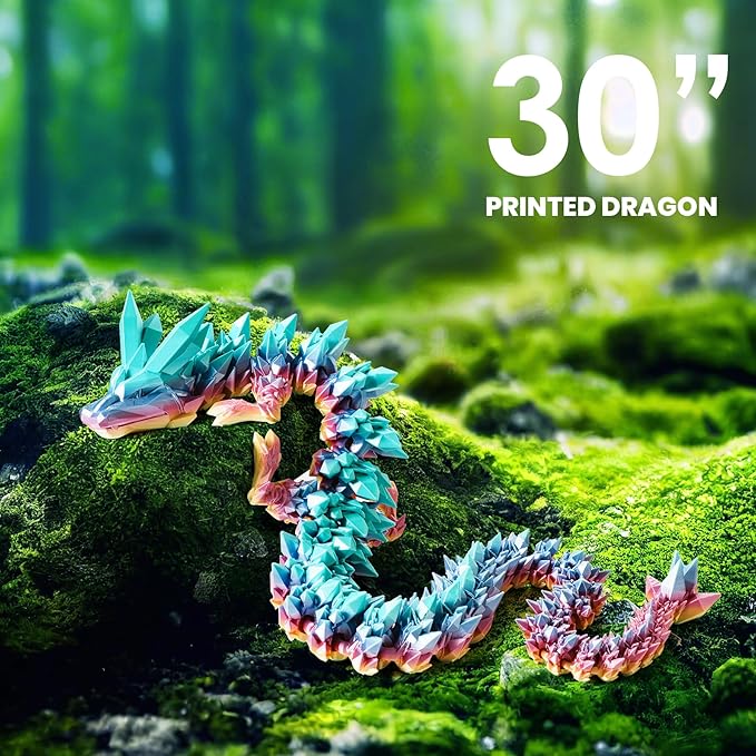 30'' 3D Printed Dragon - 3D Printed Toys, Articulated Crystal Dragon Large Rainbow Animal Fidget Toy for Kids, Decor Huge Dragons Collectible Figurines(Mixcolor5,30inch)