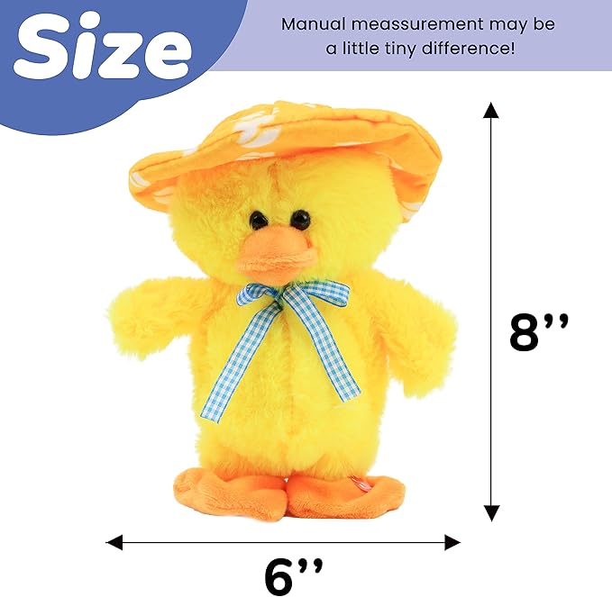 Hopearl Talking Singing Duck Toy Repeats What You Say Walking Duckling Electric Interactive Animated Toy Speaking Plush Buddy Gifts for Toddlers, Yellow, 8''