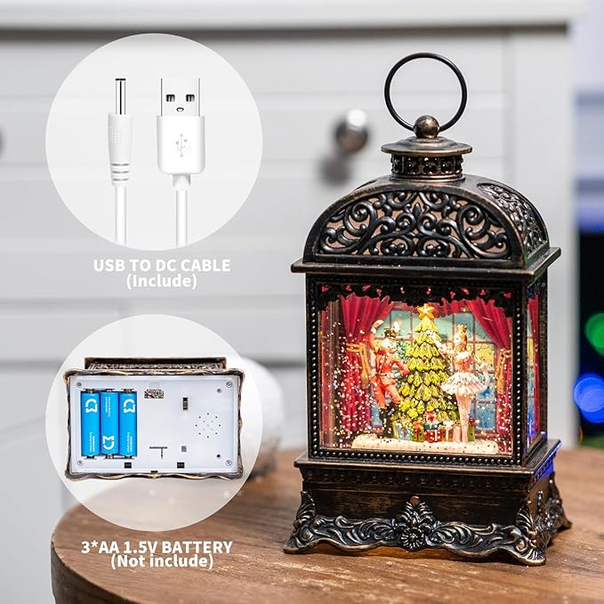 Christmas Snow Globe Lantern, Dancing Princess, Nutcracker and Ballerina, Christmas Tree, Holiday Decorations Gifts for Family, Children or Friends