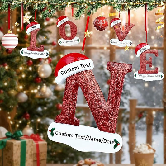 Personalized Letter Christmas Ornaments 2025, Custom Xmas Ornaments Decorations for Christmas Tree with Name 3D Resin Xmas Hanging Pendant Original Gifts for Family Friends (N)