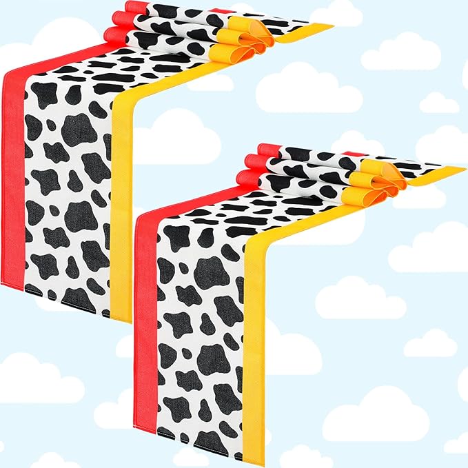 2 Pcs Cartoon Table Runner Cartoon Birthday Party Supplies Cow Pattern Printed Check Table Decor Tablecloth Party Supplies,13 x 72 in (Fresh)