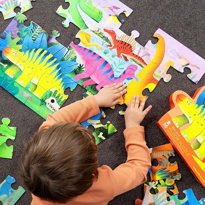 Crocodile Creek 36-Piece Jigsaw Floor Puzzle - Fun Floor Puzzles for Kids Ages 3-5 - Heavy-Duty Shaped Box for Storage - Dino Land - 27" W x 20" H Finished