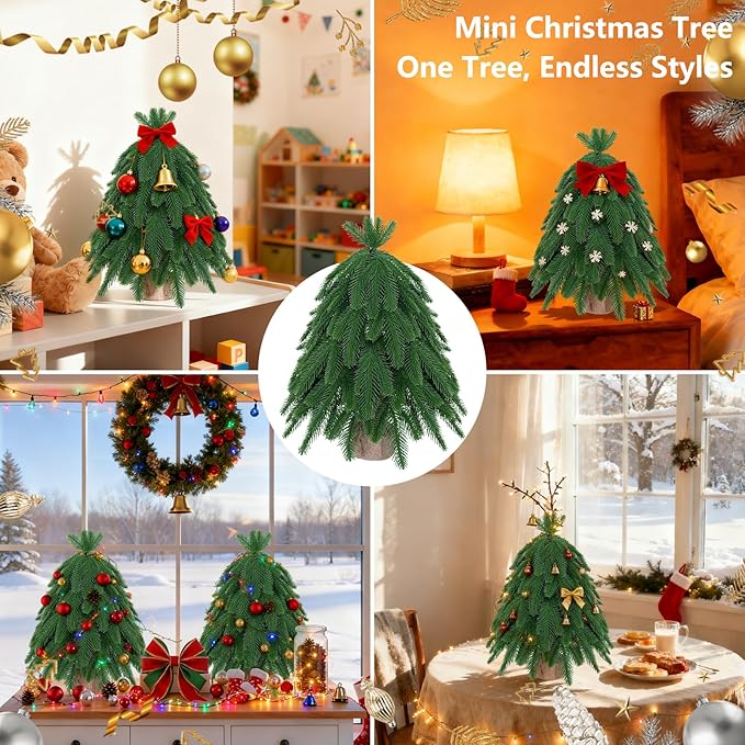 20IN Small Mini Christmas Tree for Tabletop, 1PC Artificial Desktop Christmas Tree with Norfolk Pine Top Design, Small Xmas Tree with Burlap Base for Table Desk Home Christmas Decor