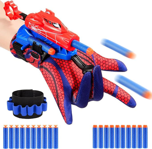 Superhero Web Shooters for Kids Age 3-7, Adjustable Wrist Launcher Slinging Toy Set with 20 Darts, Ideal Birthday for Boys & Girls Imaginative Role-Playing Costume Accessory