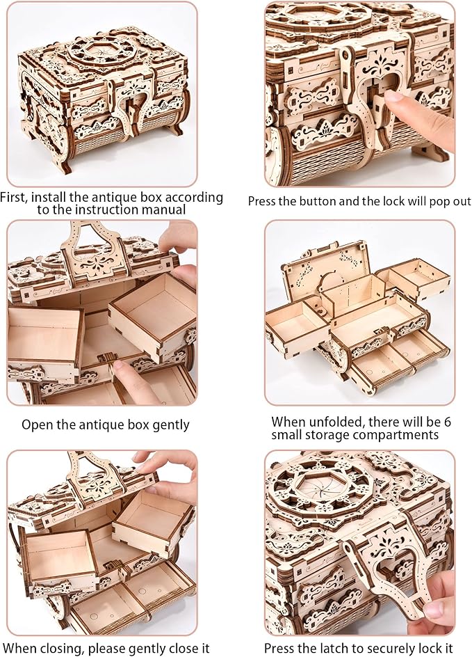 3D Wooden Puzzle Mechanical Treasure Box, Wood Creative Assembly Model Building Kits to Build for Adults and Teens, DIY Wooden Puzzle Hobbies Projects Gift for Women and Kids