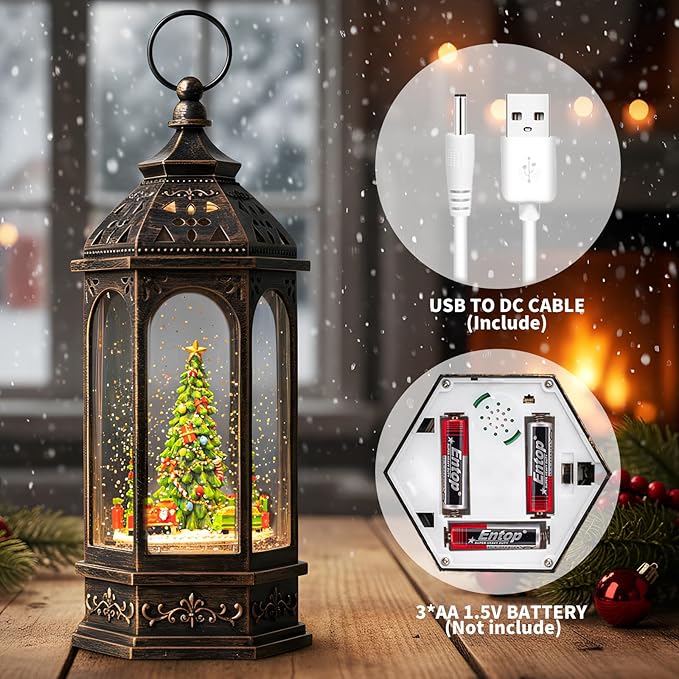 Christmas Snow Globes, Train Whirled Around The Christmas Tree Music Water Lantern, 8 Christmas Music, USB Powered & Battery, Holiday Decorations Gifts for Family, Children or Friends