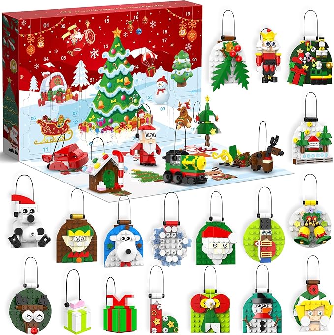 Ochido Advent Calendar 2025 Christmas Ornaments Building Blocks Set, 24 Days Christmas Countdown Toy Building Kits, Hanging Christmas Tree Decor Xmas Gifts Stocking Stuffer for Adults Kids Ages 6+