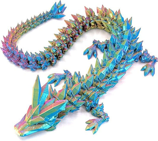 Medium 12" Articulated Crystal Dragon - Multi Color 3D Printed Plastic Dragon Figure - Rainbow Pearlescent Colors - Interlocked Body Segments and Legs (Medium 12", Pastel Rainbow)