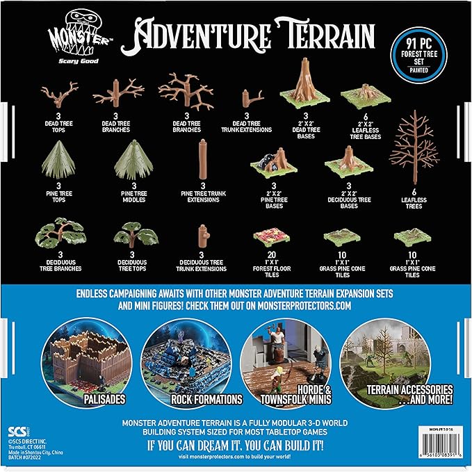 Monster Adventure Terrain 91Pc Painted Forest Tree Set Fully Modular, Stackable 3D Tabletop World Builder-Use Alone/w Other Sets- Compatible w DND Dungeons Dragons, Pathfinder, RPG Games, Gift
