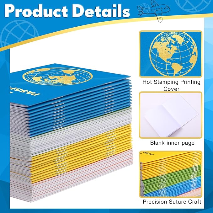 Lincia 48 Pcs Blank Passport Notebook Fake Passport Book Travel Journal Book Bulk Coloring Kids Travel Airplane Activity Classroom Decor School Projects(Bright Color)