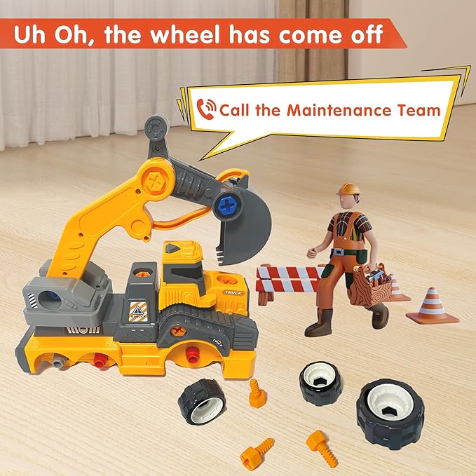 11inches Large Take Apart Construction Toys Excavator Truck for Boys Girls Kids 3-5 6-8 Electric Drill Set Assembly Building Toys