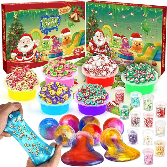Advent Calendar 2025 Slime Christmas Countdown Calendars 24 Days of Surprises with DIY Clay Fluffy Slime Kit Gifts for Toddler Kids Boys Girls 4 5 6 7 8 9 10 11 12 Year Old Classroom Prizes