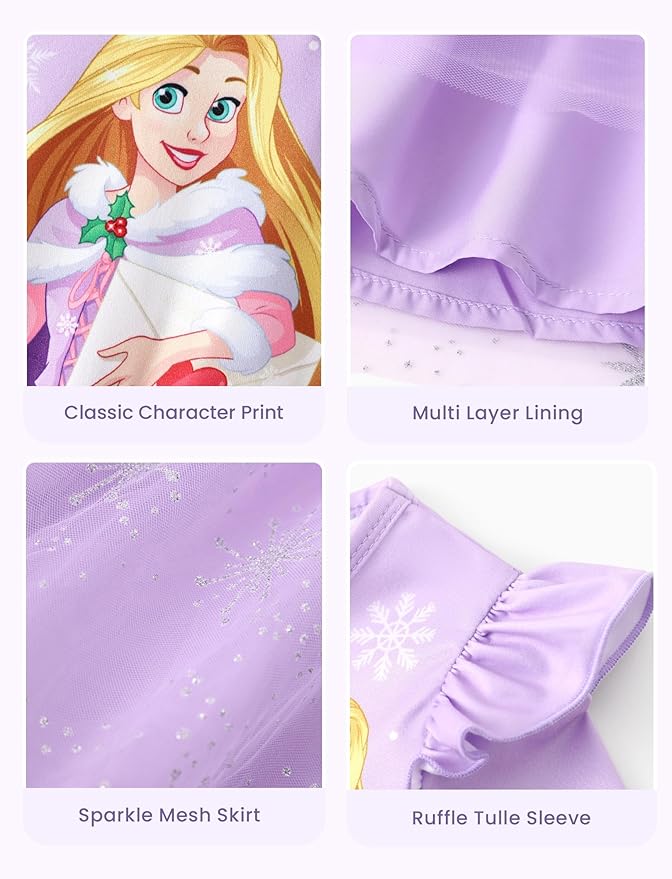 Disney Princess Frozen Minnie Mouse Dress Girls Sparkle Ruffle Tulle Tutu Birthday Party Fall Outfits Clothes Baby to Toddler