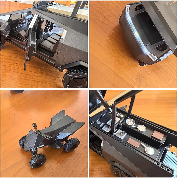 1:24 Camping RV Car Model Toys, Pickup Trailer RV Metal Pick-Up Truck Trailer Toy with Motorcycle Pickup Truck Model with Sound Light Pull Back and Super Realistic Exterior Vehicle Gifts（Dark Grey