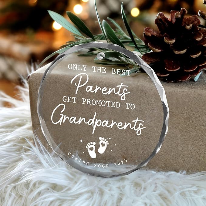 OASSIE Christmas Ornament Gifts for Grandparents - Glass Christmas Ornaments 2025 - Promoted to Pregnancy Announcement for Grandpa Grandma, First Time Grandma Grandpa Gifts, Xmas Decorations