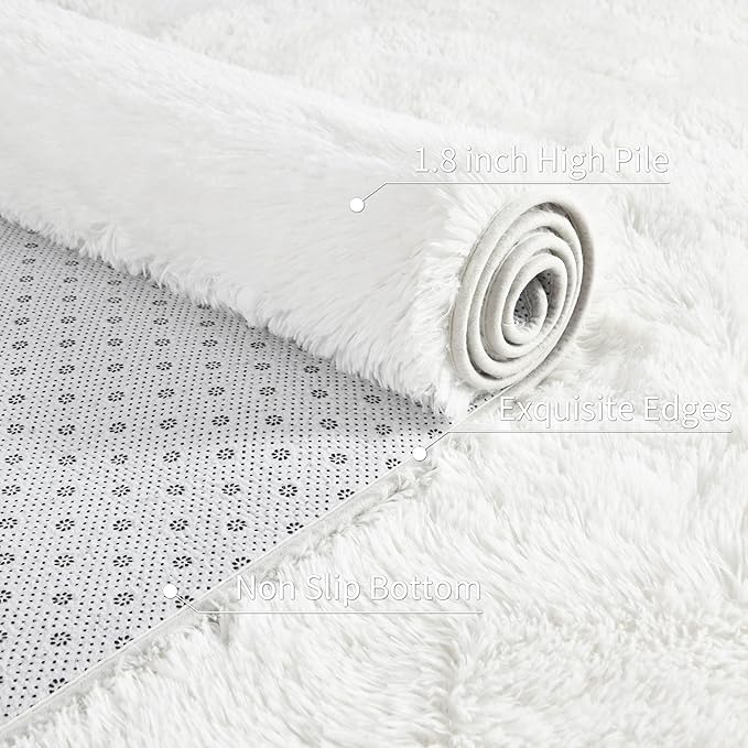 6x9 Fluffy Soft Cream White Rug for Living Room Bedroom, Large Area Rugs Super Soft Shaggy Carpet for Classroom Kids Babys Playroom Toddler Nursery Dorm Home Decor, Modern Indoor Non Slip Rug