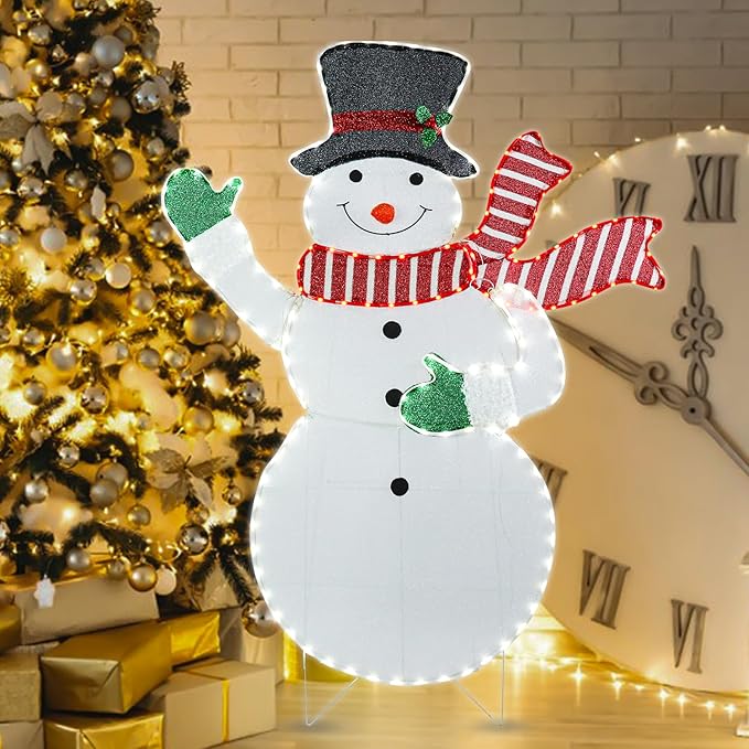 5.5ft Christmas Snowman Lighted Decoration Christmas Lighted Snowman with Scarf Hat Pre-Lit 171 LED Lights Decoration for Xmas Home Pathway Lawn Party Display