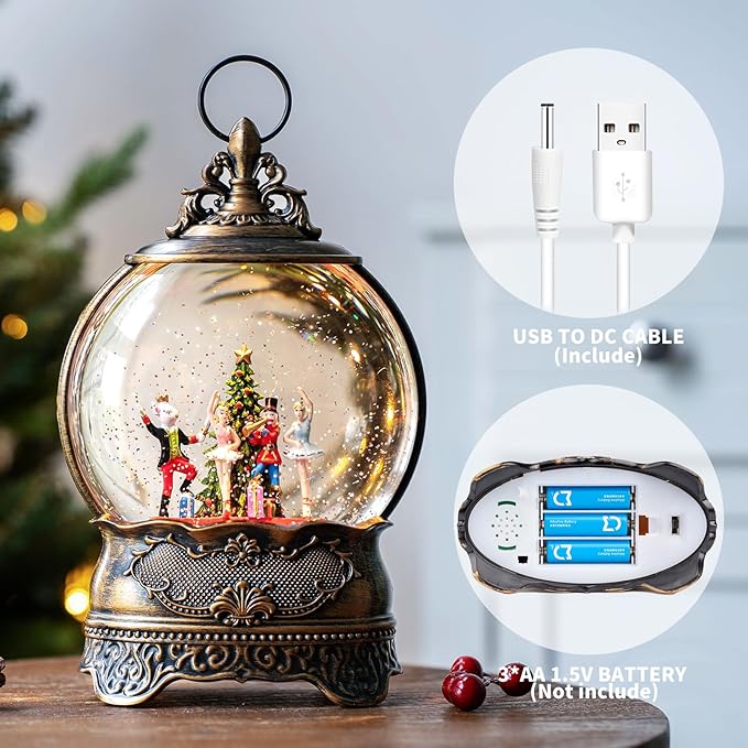 Christmas Snow Globe Lantern, Clara &Nutcracker and Mouse King Christmas Tree Musical Snow Water Lantern Swirling Glittering Holiday Decorations Gifts for Family, Children or Friends