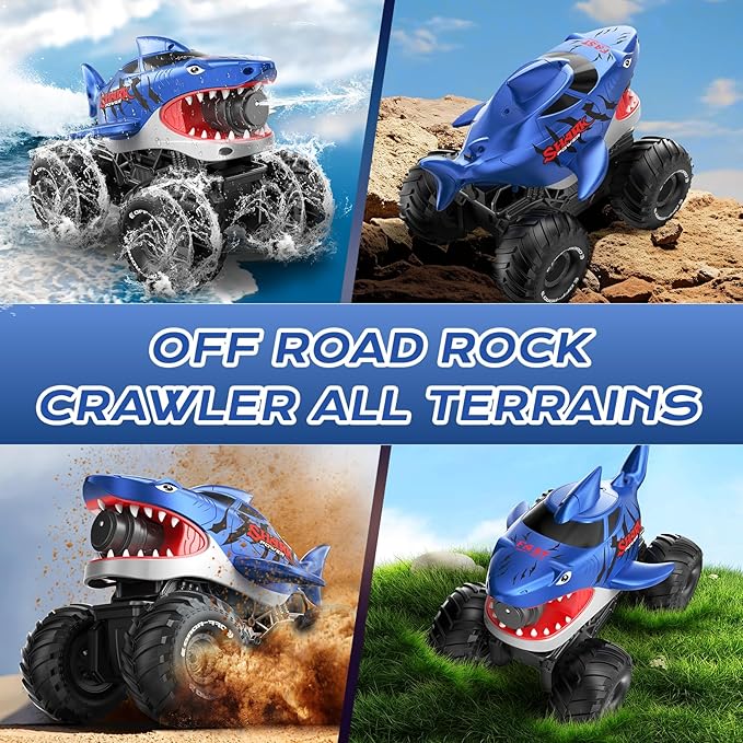 MUYOLO Amphibious Remote Control Car- 2.4GHz Shooting Waterproof RC Monster Truck, 4WD All-terrian Off-Road Water Tank Pool Toy Outdoor Summer Gifts for Kids Boys/Girls Age 6+