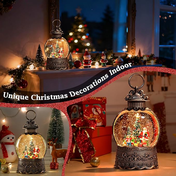 100mm Christmas Snow Globe with Music and Waterfall Effects Christmas Lights with Elderly and Children Christmas Tree Indoor Scene Dual Power Mode: USB Charging and Battery Powered