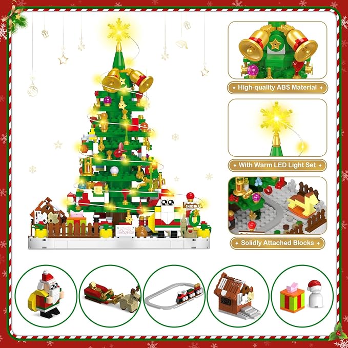 Shemira Advent Calendar 2025 Christmas Tree Building Toy Set with LED light, 24 Days Christmas Countdown Calendar Building Blocks, Advent Calendar Christmas Gifts for Adults Teens Kids Ages 6+