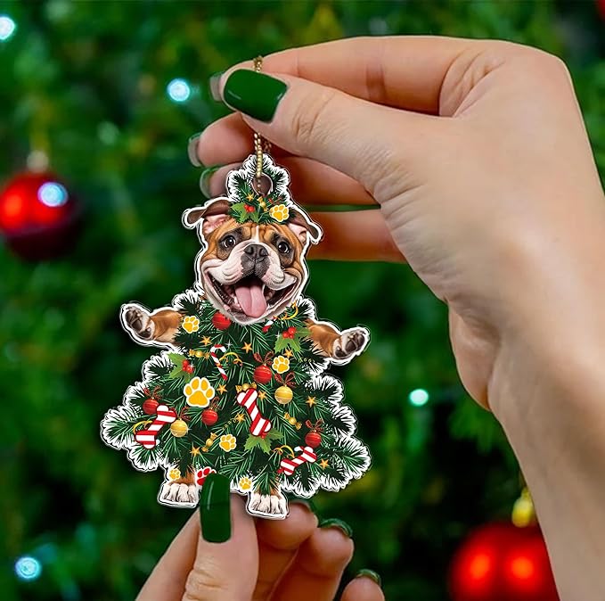 2025 English Bulldog Christmas Tree Ornament - Festive Holiday Acrylic Hanging Decoration with Adorable English Bulldog Dog - English Bulldog Christmas Tree Topper