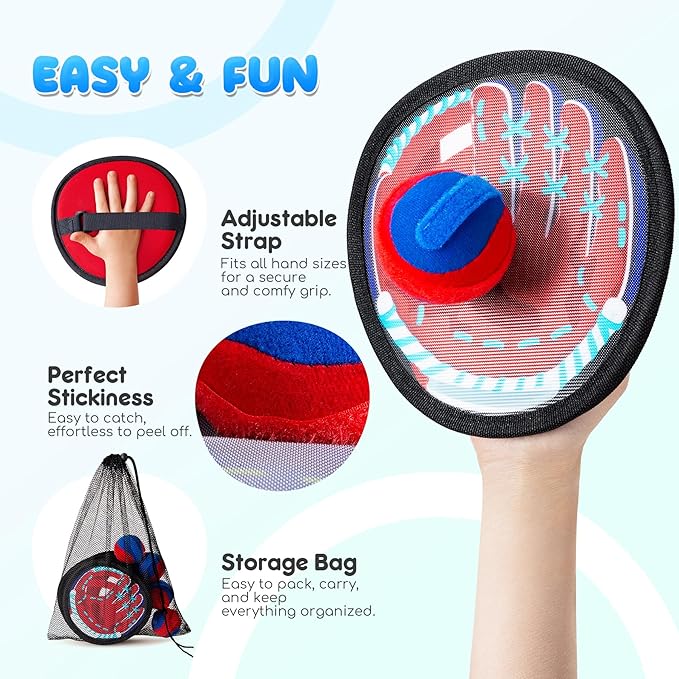 Toss and Catch Ball Set - Soft & Safe Toddler Baseball Gloves for Beginners - Kids Games Toys Indoor Outdoor - Great for Yard Beach Pool - Birthday Gift Boys Girls 2 3 4 5 6 7 8 9 10 Years