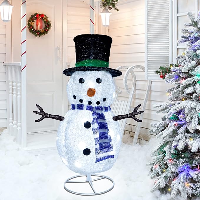 Dynaming 31.5 Inch Lighted Snowman Christmas Decorations, 45 LED Pre-Lit Light up Snowman with Top Hat, Collapsible Pop up Snowman for Outdoor Indoor Home Yard Garden Lawn Holiday Xmas Party