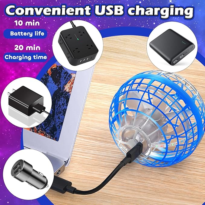 Tikduck Flying Orb Ball 2025 Toys Soaring Hover Pro Boomerang Galactic Fidget Cool Magic Hand Controlled Mini Drone Cosmic Globe Spinner Safe for 6 7 8 9 10+ Year Old Kids Outdoor Toys (Blue-Silver)