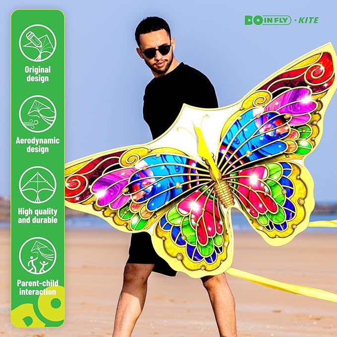 Butterflys for Kids, Beautiful Kite Easy to Fly for Beginners with 328 ft Line & Line Winder, Easy to Fly for Beach Trip and Outdoor Activities (Butterfly Kite Set 2)