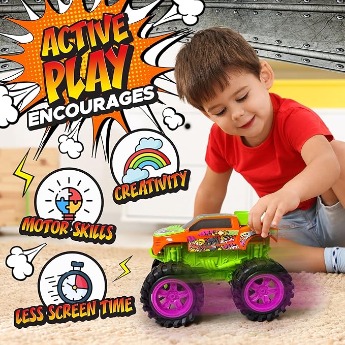 Exploding Monster Truck Toy with Explosive Crash Sounds and Lights, Smash It Up Again and Again, Monster Truck Toys for Boys Kids Ages 3, 4-7 & Above | Toddler Toys for 3 Year Old Boys Gift