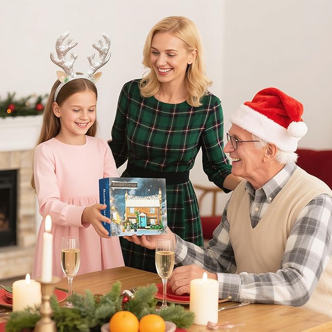 The Holiday Christmas Building Set, Rosehill Cottage Village Compatible with Lego – Cozy Winter House with Figures & Dog, Creative Display Gift for Adults, Kids & Movie Fans (841PCS)