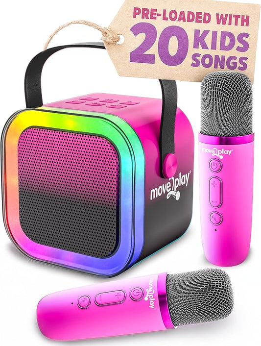 Move2Play, Karaoke Machine for Kids | Includes 20+ Kid Songs | 2 Microphones | Connect with Bluetooth | 3, 4, 5, 6, 7+ Year Old Gift | Toy for Girls, Boys, & Toddler | Birthday Present